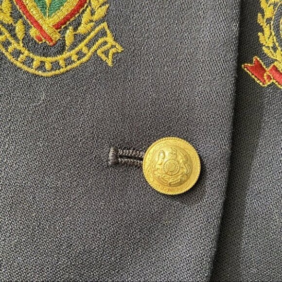 Vintage 90s Wool Liz Claiborne Gold Badge Fleur Navy Preppy Tailored Vest - Picture 7 of 11